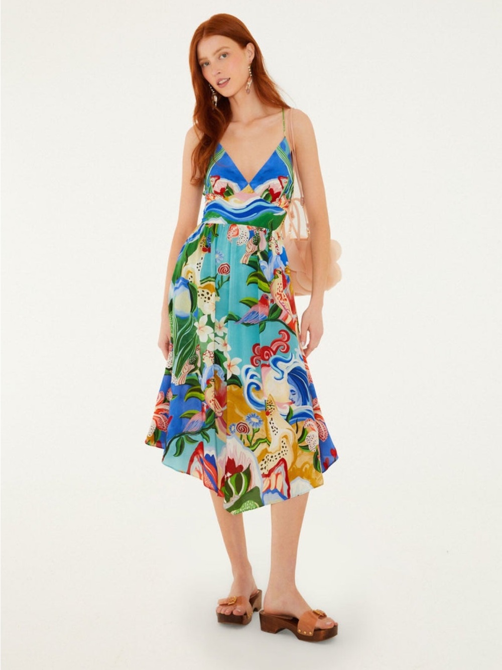 FARM Rio Blue Multi Floral Midi Dress Sz M